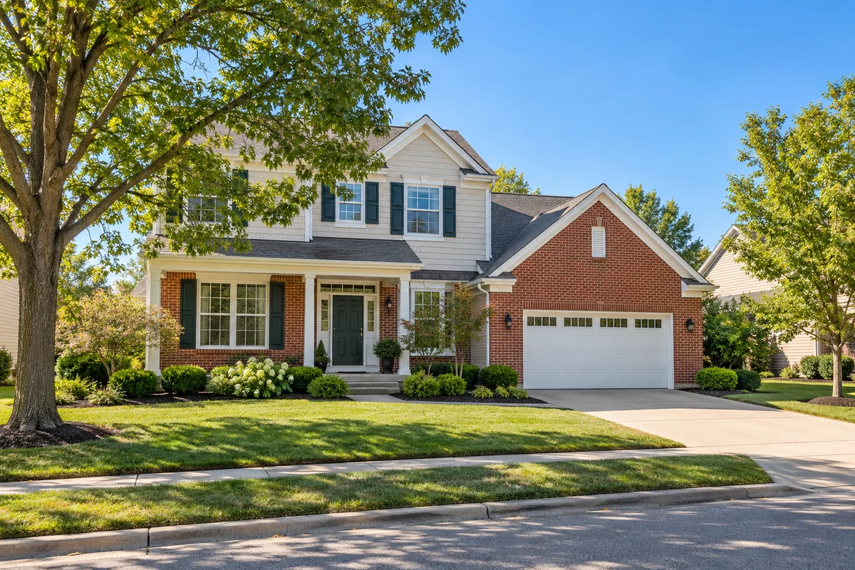 Representative Ohio family house beside a tidy residential lane.